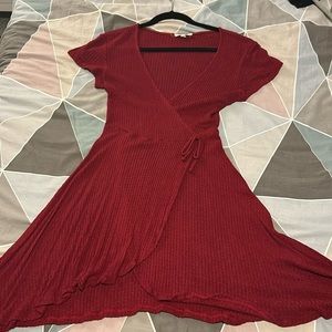 Red short sleeve wrap dress